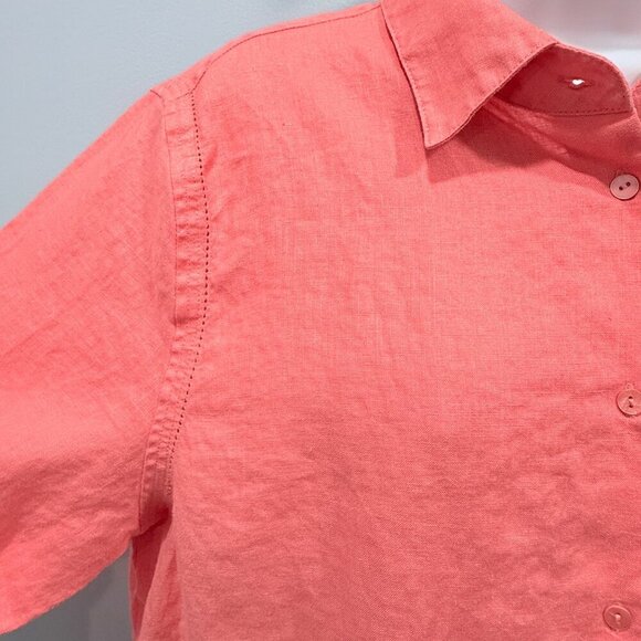 Sutton Studio 100% Linen Button Up Blouse Tunic Coastal Beachy Coral Womens XL - Picture 3 of 12